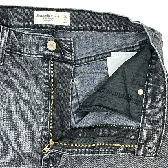 Abercrombie 90s Straight Jeans 4-Long/27L Ultra High-Rise Black Wash Retro Goth - Picture 4 of 9
